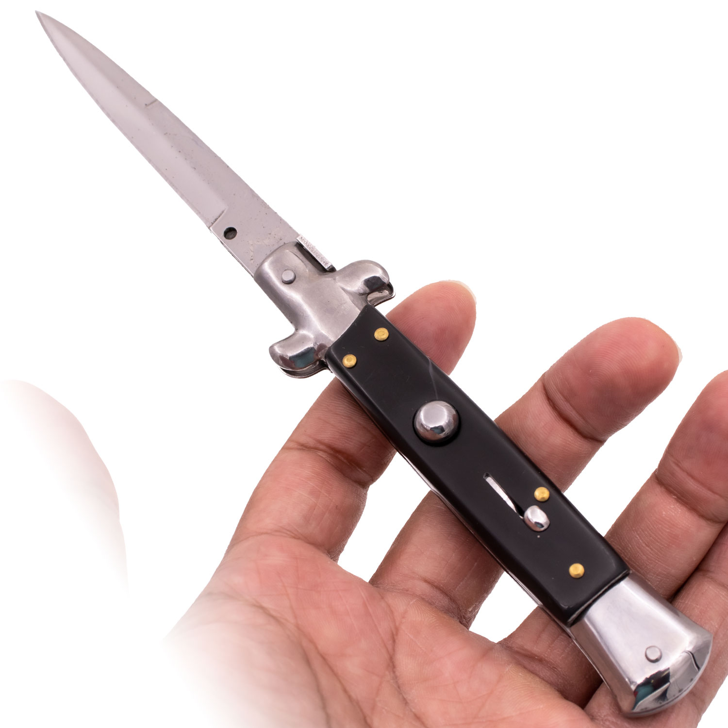 AKC 9 Inch Automatic Stiletto Italiano Button Push Knife (Black)